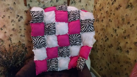 Pink + zebra stripe pillow quilt front 2